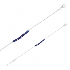 Bracelet 4 tubes lapis-lazuli, perles, argent 925/1000 rhodié