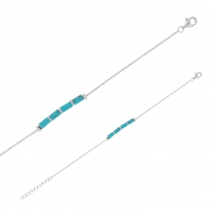 Bracelet 4 tubes turquoise reconstituée, perles, argent 925/1000 rhodié