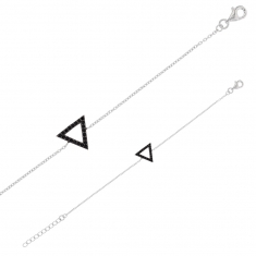 Bracelet argent 925/1000 rhodié avec pierres synthétiques noires - triangle évidé
