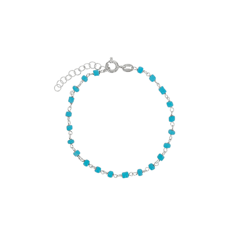Bracelet argent 925/1000 rhodié PERLAS LATINAS avec perles de verre bleu turquoise