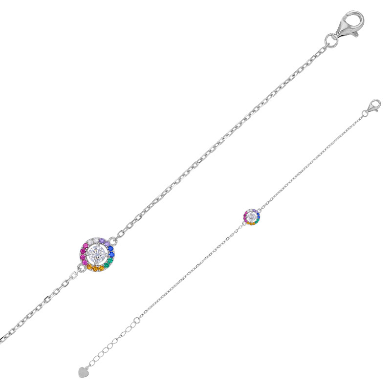 Bracelet cercle pavé d'oxydes de couleurs, oxyde blanc 8mm, argent 925/1000 rhodié