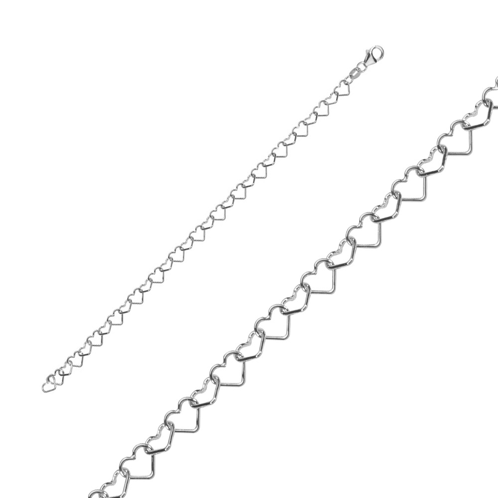 Bracelet chaine composé de coeur en argent rhodié 925/1000