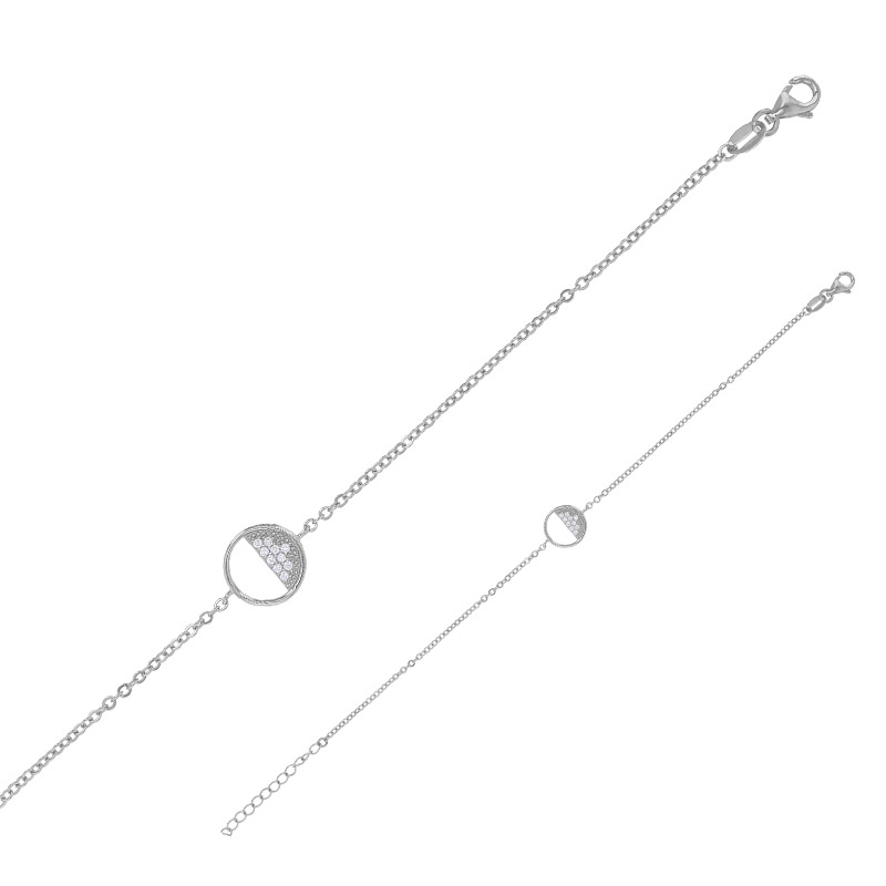 Bracelet demi-cercle sertis d'oxydes et perlés, argent 925/1000 rhodié
