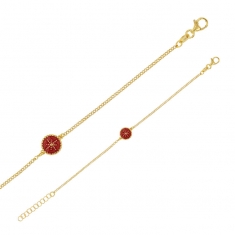 Bracelet en argent 925/1000 doré avec rond en émail rose avec étoile