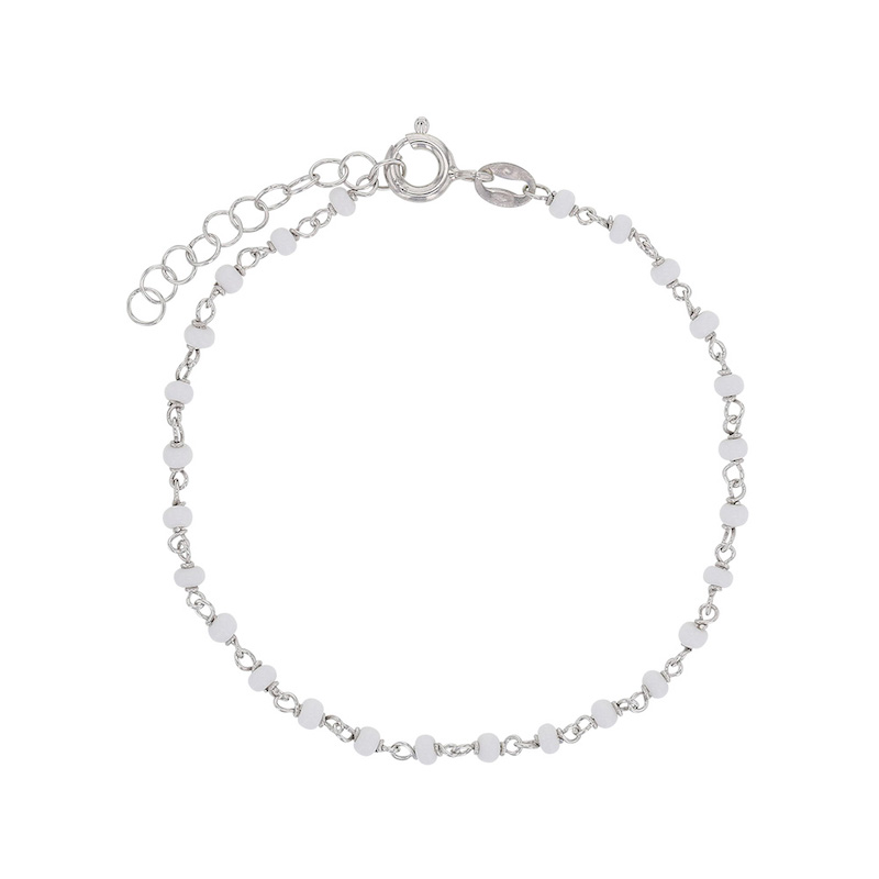 Bracelet en argent 925/1000 platiné avec perles de verre blanc