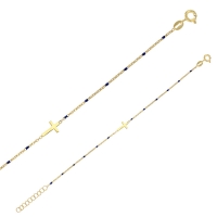 Bracelet GYPSY MARIA en Argent 925/1000 doré avec croix et perles en émail bleu foncé