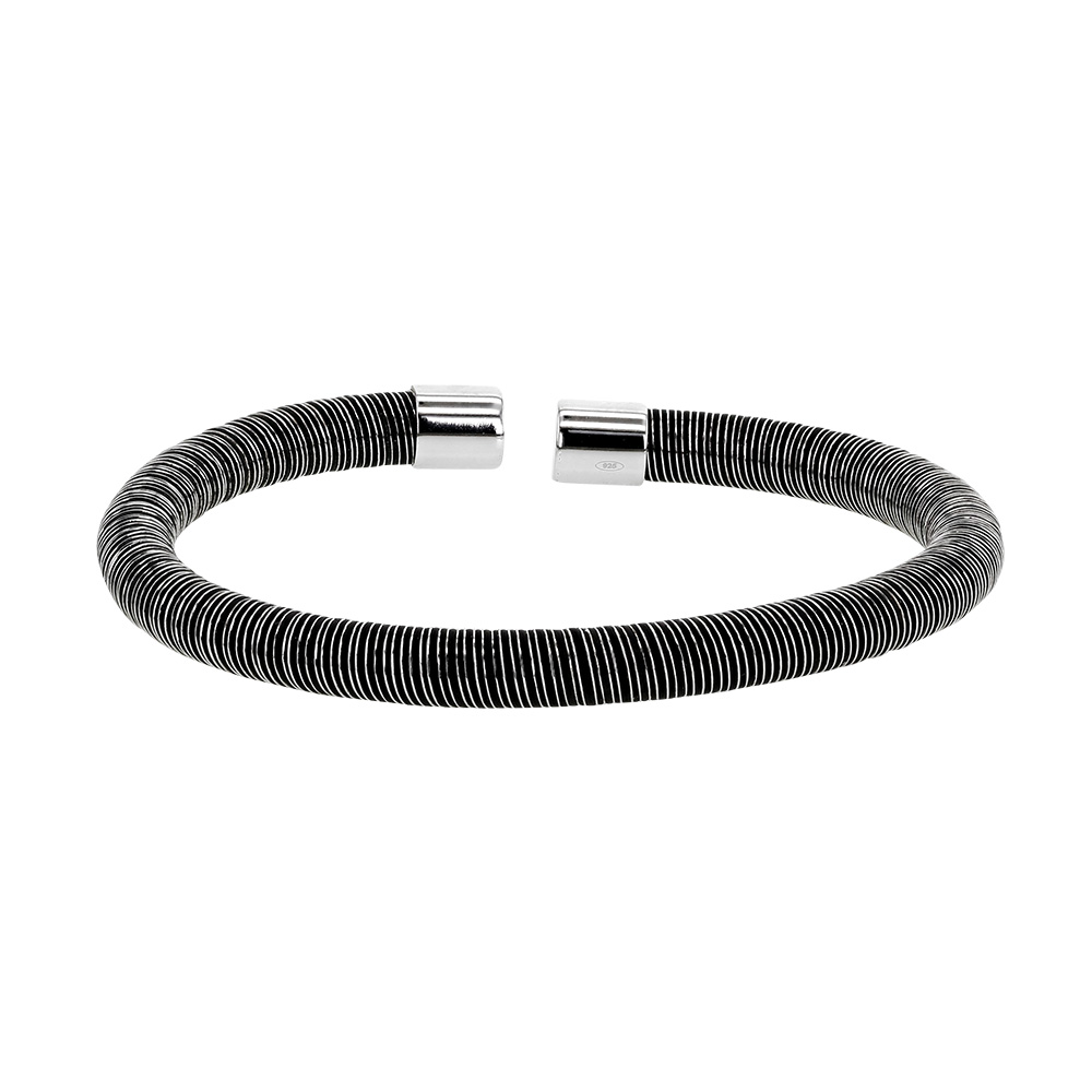 Bracelet mixte tube en silicone noir fil et Argent rhodié 925/1000