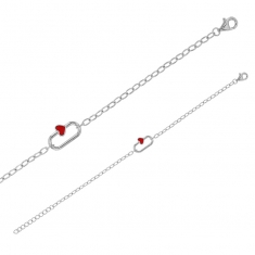 Bracelet ovale coeur en résine rouge, argent 925/1000 rhodié