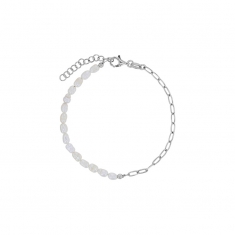 Bracelet perles de culture d'eau douce et maille forçat allongée, argent 925/1000 platiné