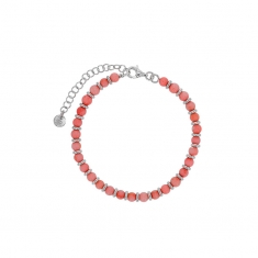 Bracelet perles de verre corail en argent 925/1000 rhodié