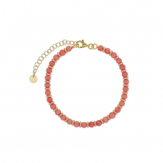 Bracelet perles de verre corail en argent doré 925/1000