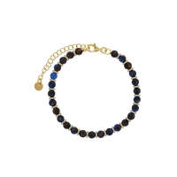 Bracelet perles de verre noir bleuté en argent doré 925/1000