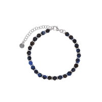 Bracelet perles de verre noir bleuté en argent 925/1000 rhodié