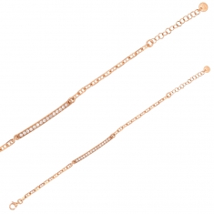 Bracelet plaque orné d'oxydes de zirconium en argent 925/1000 doré rose