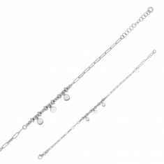 Bracelet ronds, boules, toupies diamantées, maille rectangle argent 925/1000 platiné