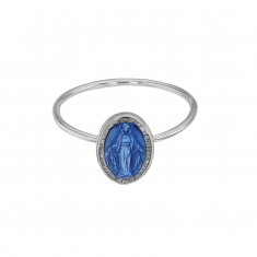 Bague GYPSY MARIA en argent 925/1000 rhodié - Madone bleu avec émail