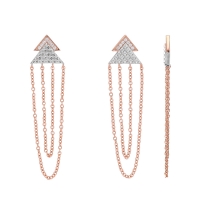 Boucles d'oreilles double triangles, duo de chaînes en argent 925/1000 rhodié et doré rose