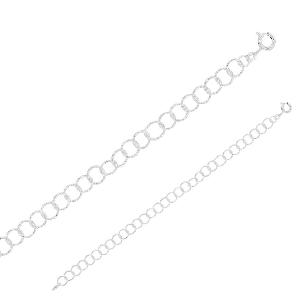 Bracelet en argent rhodié 925/1000 - maille cercles limés