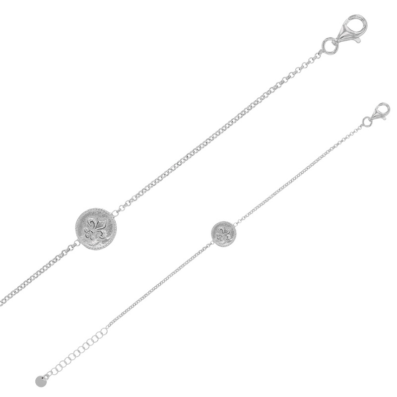 Bracelet en Argent 925/1000 rhodié motif rond avec Fleur de Lys