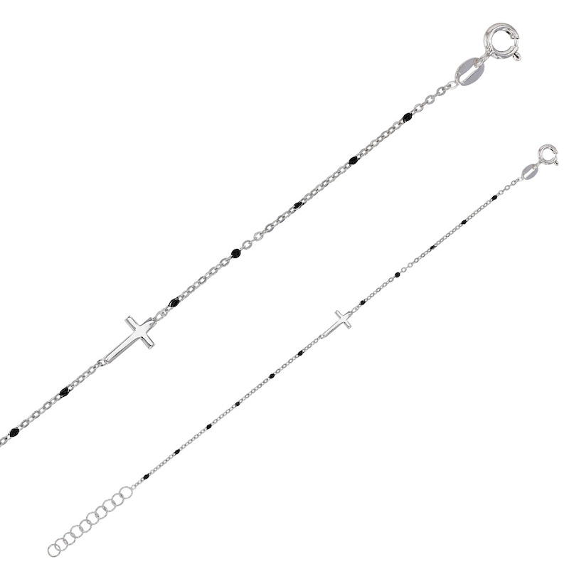 Bracelet GYPSY MARIA en Argent 925/1000 rhodié avec croix et perles en émail noir