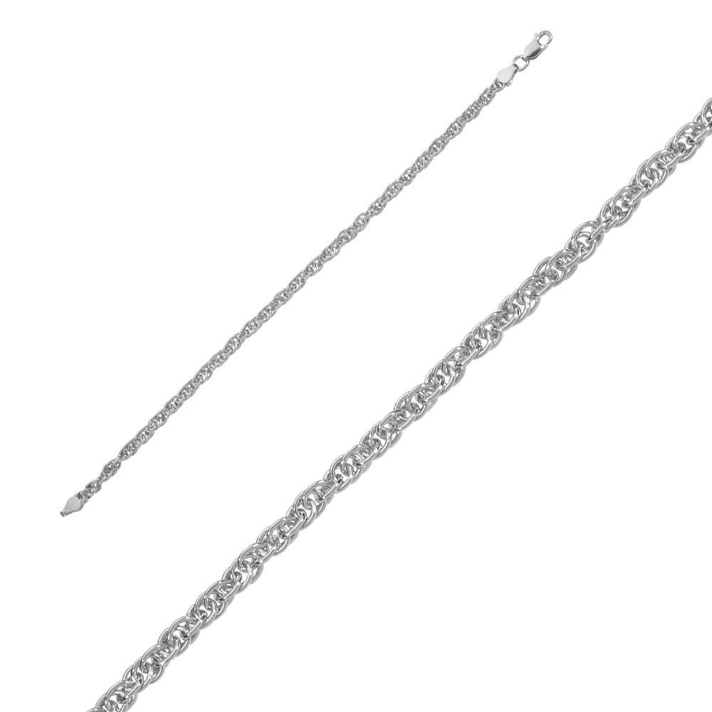 Bracelet maille corde en argent rhodié 925/1000