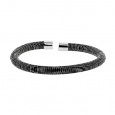 Bracelet mixte tube en silicone noir fil et Argent rhodié 925/1000