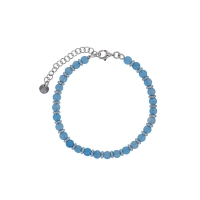 Bracelet perles de verre bleu ciel en argent 925/1000 rhodié