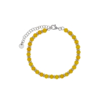 Bracelet perles de verre jaune en argent 925/1000 rhodié