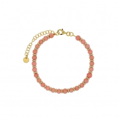 Bracelet perles de verre rose pêche en argent doré 925/1000