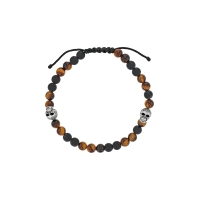Bracelet réglable en Argent rhodié 925/1000 cordons nylon noir, agate noire et oeil de tigre