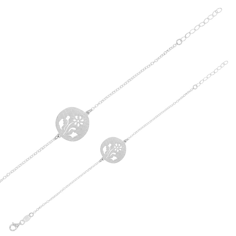 Bracelet TERRA rond ajouré motif fleurs en argent 925/1000 rhodié