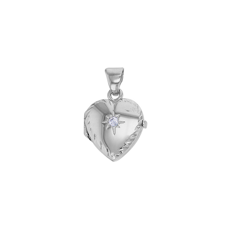 Cassolette coeur, aspect diamanté, orné d'un oxyde, argent 925/1000 rhodié