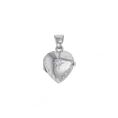Cassolette coeur, aspect diamanté, orné d'un oxyde, argent 925/1000 rhodié
