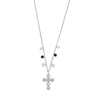 Collier argent 925/1000 rhodié GYPSY MARIA croix avec oxydes de zirconium et perles