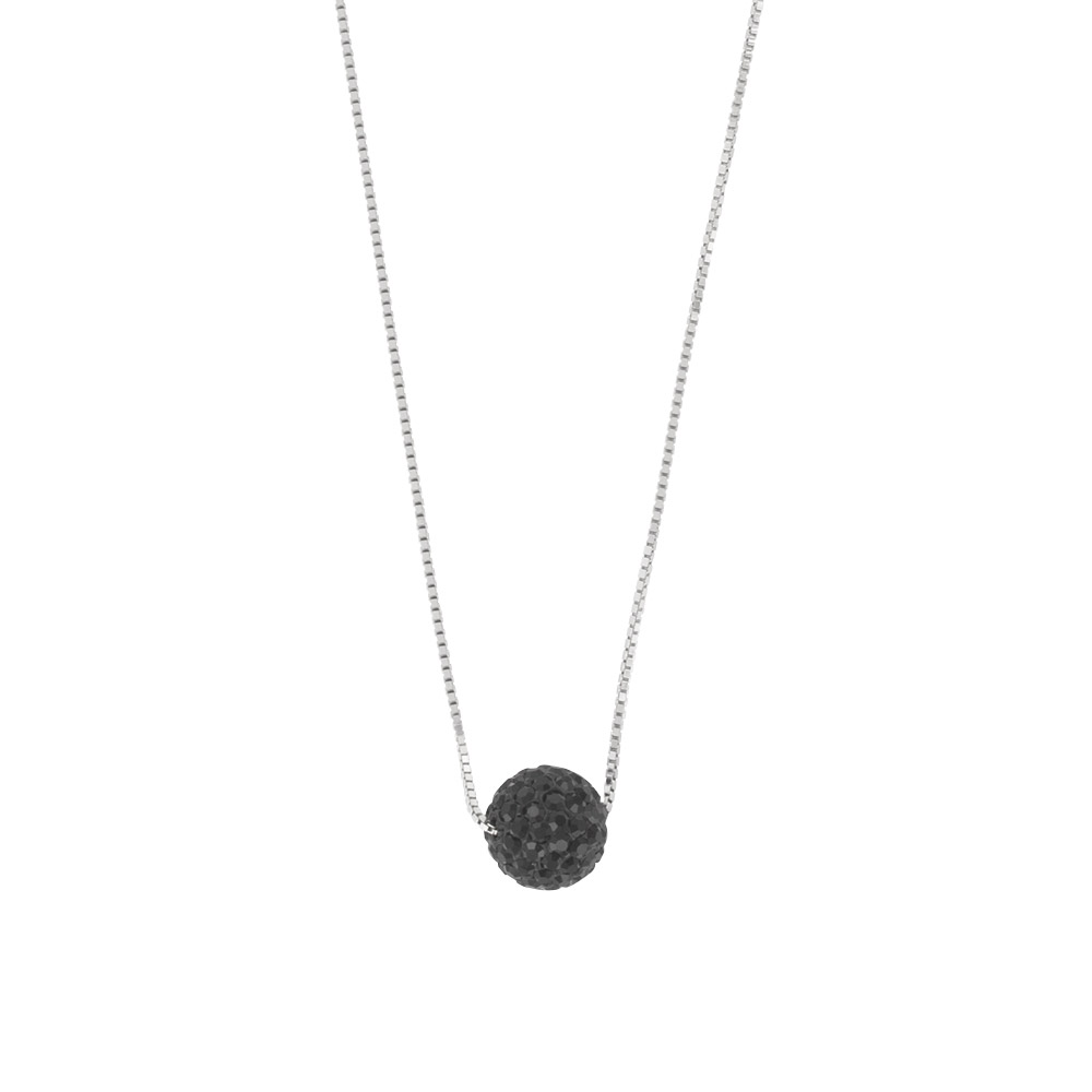 Collier argent rhodié 925/1000 avec boule en Cristal de bohème noir