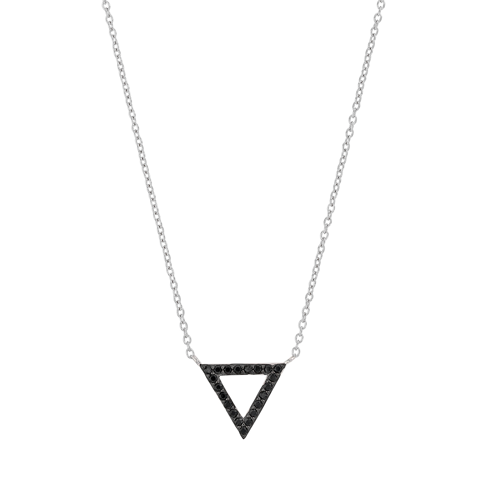 Collier argent 925/1000 rhodié avec pierres synthétiques noires - triangle