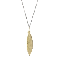 Collier avec chaîne en argent rhodié et motif plume en argent 925/1000 doré
