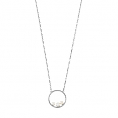Collier cercle orné de 3 perles de culture d'eau douce, argent 925/1000 platiné