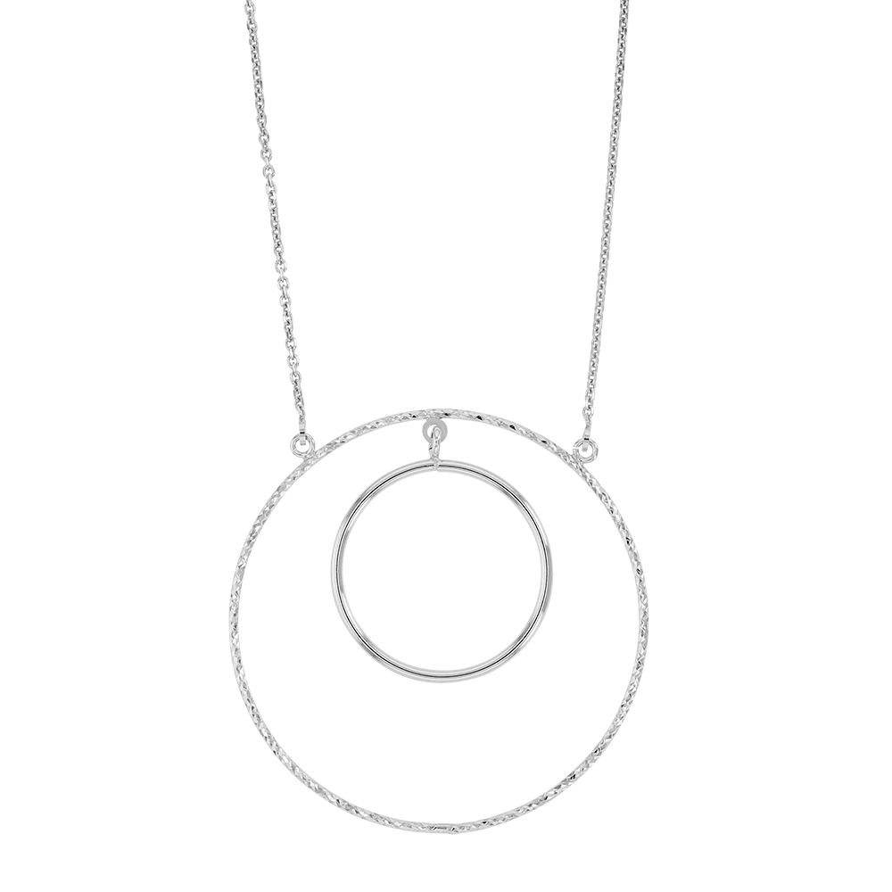 Collier CIRCLE MANIA en argent rhodié 925/1000 avec 2 cercles dont 1 aspect diamanté