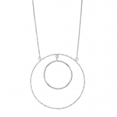 Collier CIRCLE MANIA en argent rhodié 925/1000 avec 2 cercles dont 1 aspect diamanté