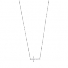 Collier croix ornée d'oxydes, argent 925/1000 rhodié