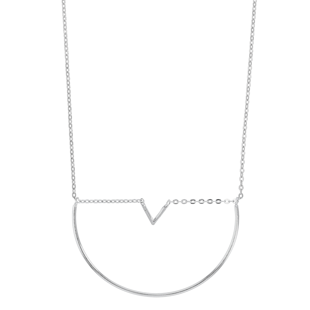 Collier demi-cercle rigide, chaîne orné d'un triangle en argent 925/1000 rhodié