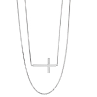 Collier double orné d'une croix longue en argent rhodié 925/1000