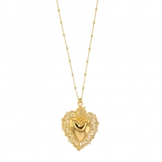 Collier en Argent 925/1000 doré avec coeur style dentelle avec boules sur chaine