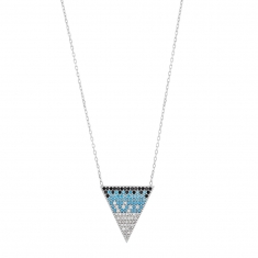 Collier en argent 925/1000 en forme triangle avec pierres synthétiques et oxydes de zirconium