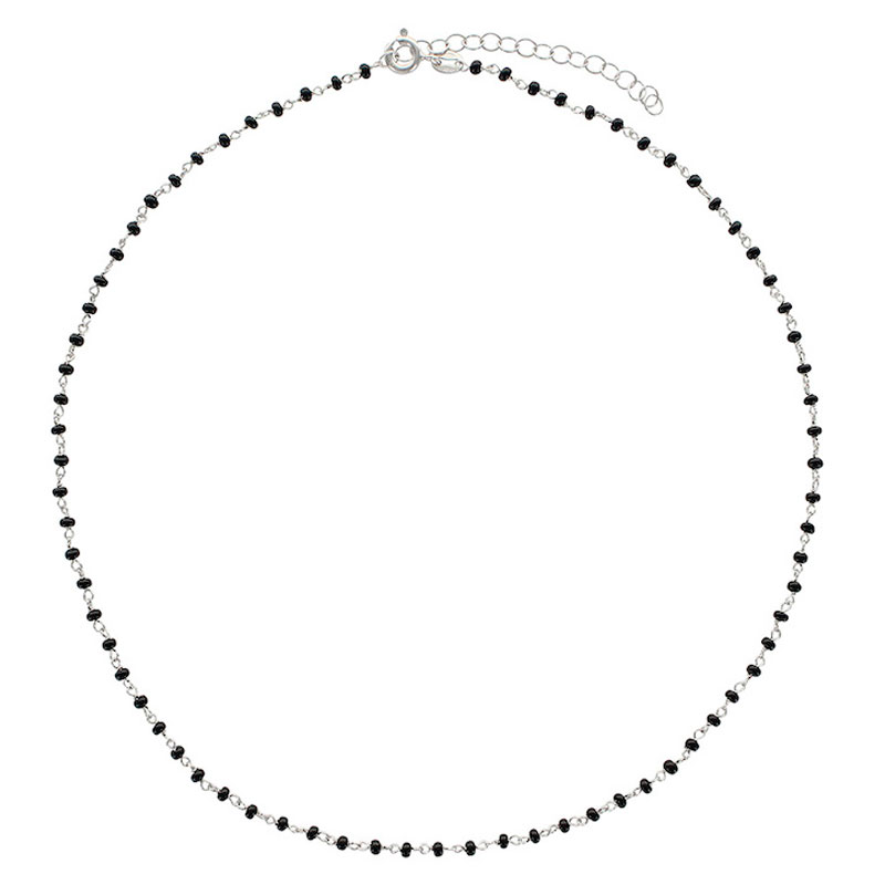 Collier en argent 925/1000 rhodié PERLAS LATINAS avec perles de verre noires
