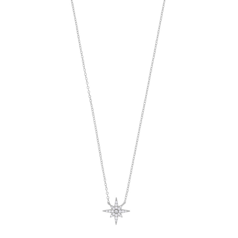 Collier étoile du nord pavée d'oxydes, argent 925/1000 rhodié