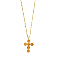 Collier GYPSY MARIA en Argent 925/1000 doré - croix avec oxydes de zirconium teintés orange