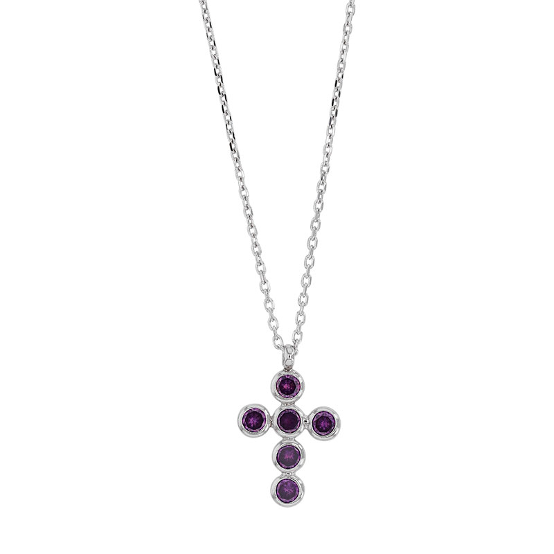 Collier GYPSY MARIA en Argent 925/1000 rhodié - croix avec oxydes de zirconium teintés violet