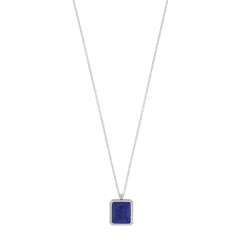Collier lapis-lazuli taille rectangle, argent 925/1000 rhodié